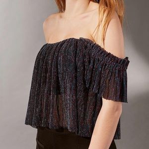UO Pleated Shimmer Off-The-Shoulder Top